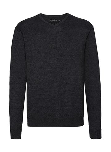 Men's V-Neck Knitted Pullover - CM - Charcoal Marl