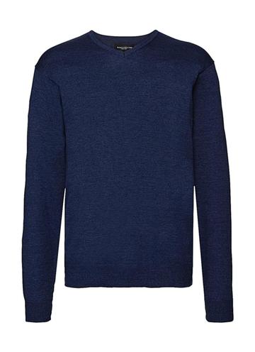 Men's V-Neck Knitted Pullover - D2 - Denim Marl