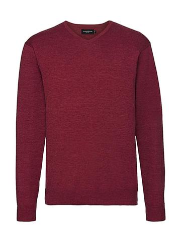 Men's V-Neck Knitted Pullover - MC - Cranberry Marl