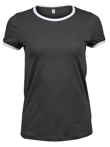 Ladies Ringer Tee - 319 - DARK GREY-WHITE