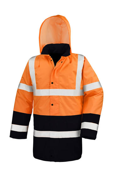 Motorway 2-Tone Safety Coat - 478 - FLUORESCENT ORANGE-BLACK
