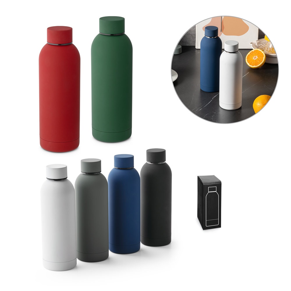 ODIN. Borraccia in acciaio inox (riciclata al 36%) con finitura in gomma 550ml