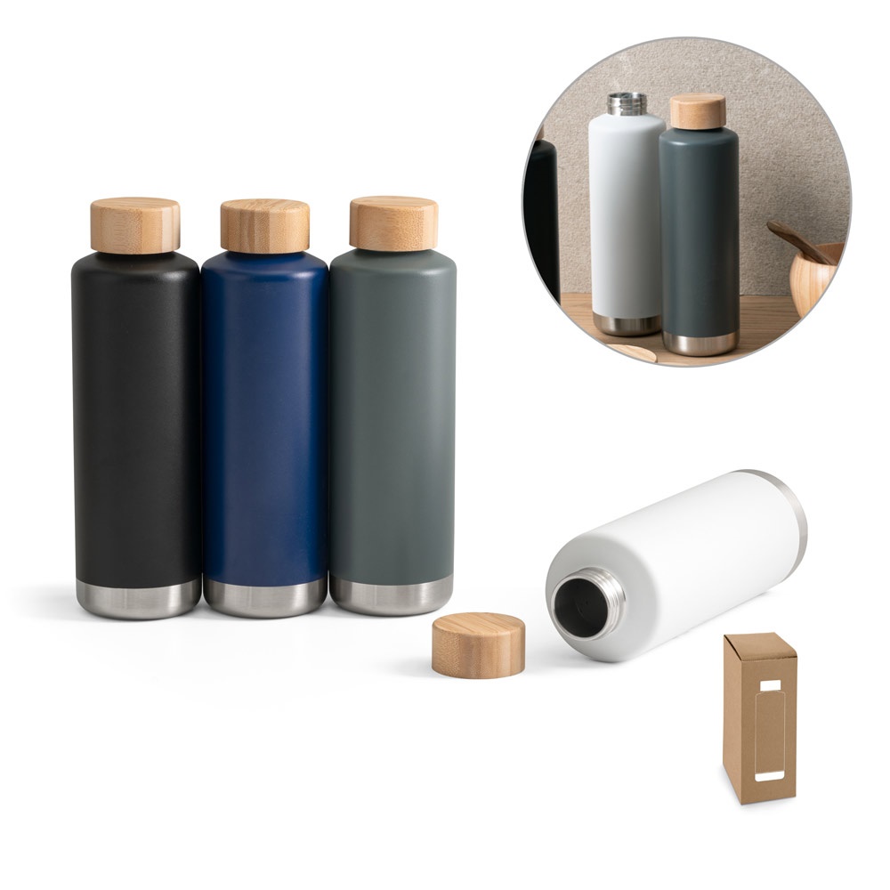 NORRE BOTTLE. Borraccia in acciaio inox (riciclata al 36%) con doppio corpo e sistema sottovuoto 640 mL