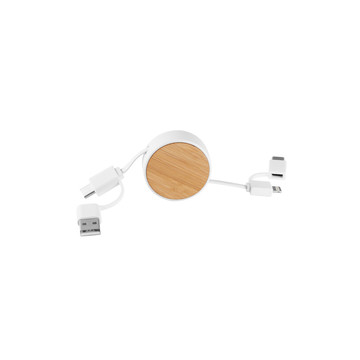 RUBINS. Cavo USB retrattile 6 in 1 in ABS riciclato (100% rABS) e bambù - 106 - Bianco
