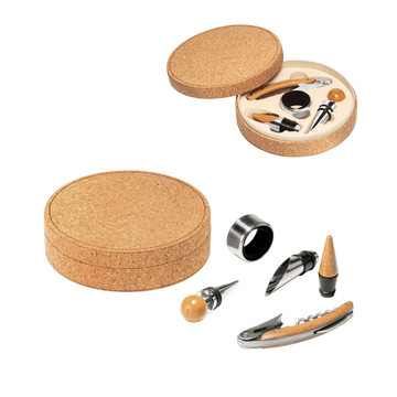 MORETO. Set da vino con 4 utensili in legno e metallo