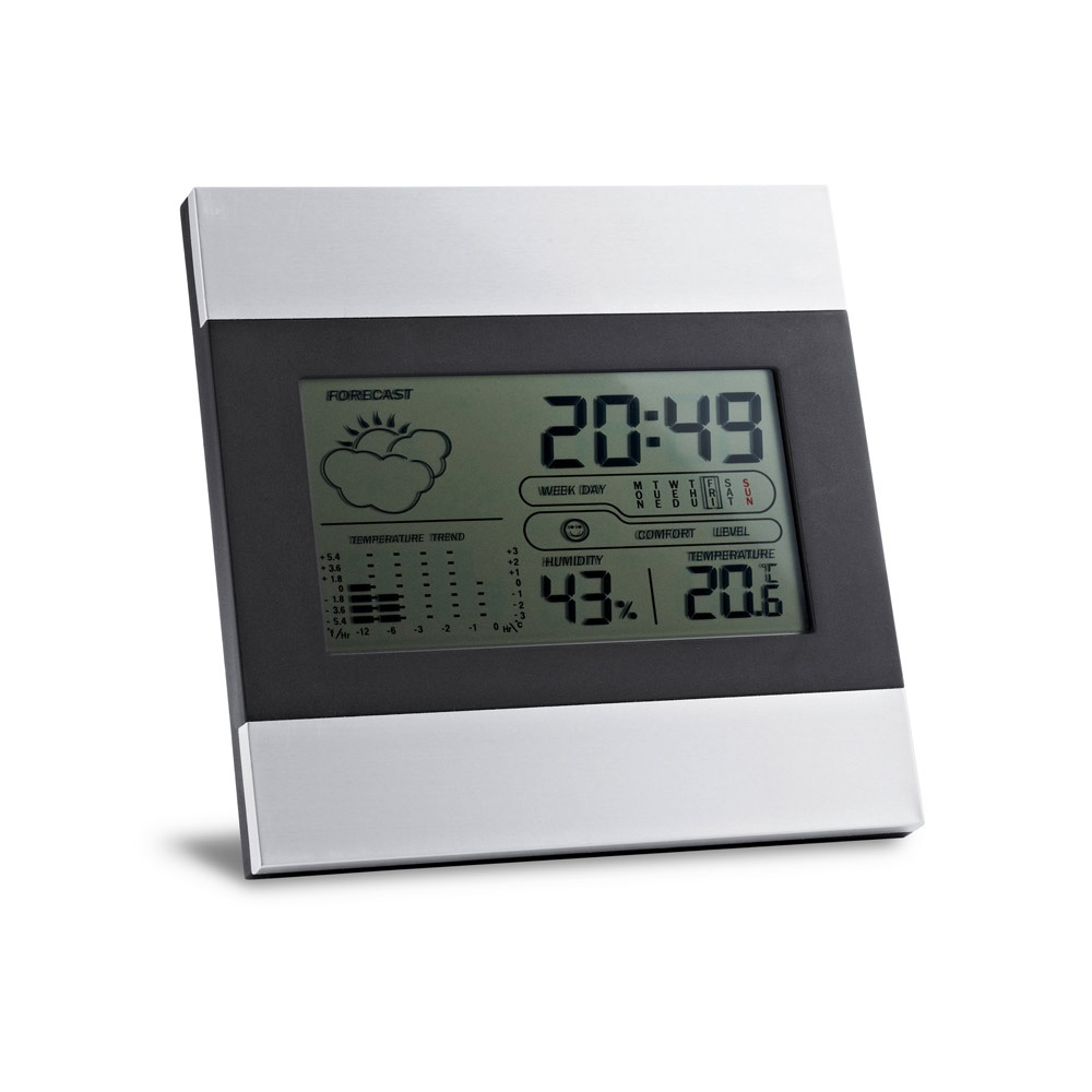 DENE. Stazione meteo da tavolo con schermo LCD in alluminio e ABS