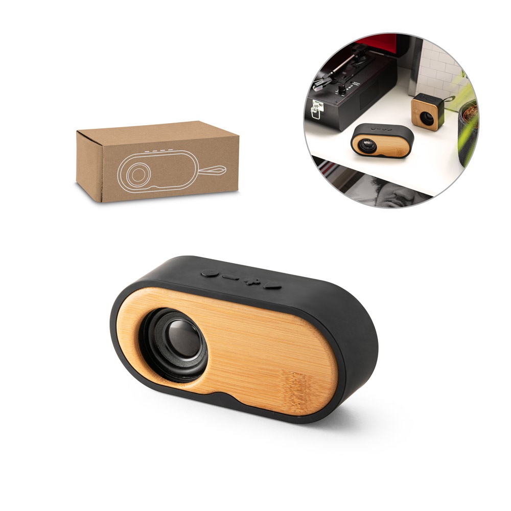 TILLY. Altoparlante portatile da 3W con durata della batteria di 5 ore in bambù e ABS riciclato (100% rABS)