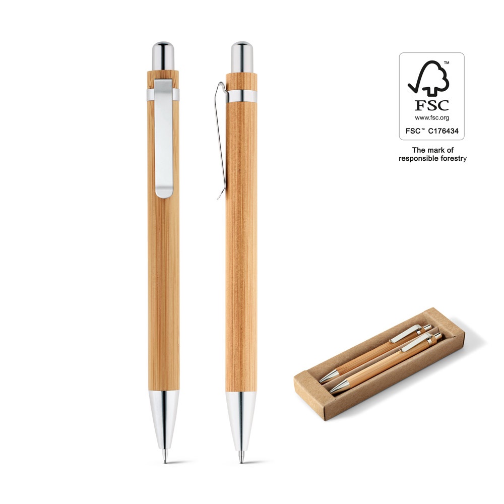 GREENY. Set con penna a sfera e matita portamine in bambù