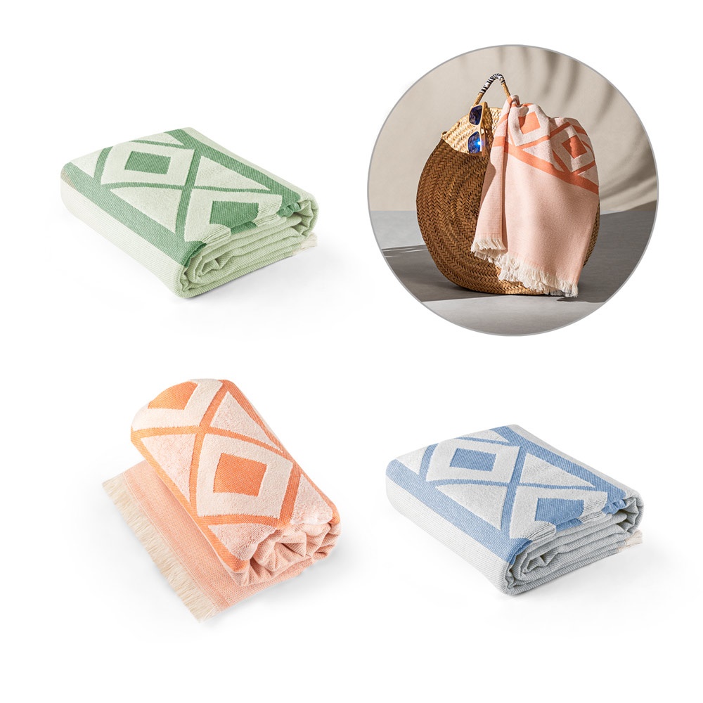 MALEK. Telo multifunzionale e da bagno (350g/m²) realizzato in cotone leggero e resistente (85%) e cotone riciclato (15%)