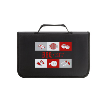 FLARE. Set per barbecue composto da tagliere in bambù e 5 utensili in legno e acciaio inox - 103 - Nero