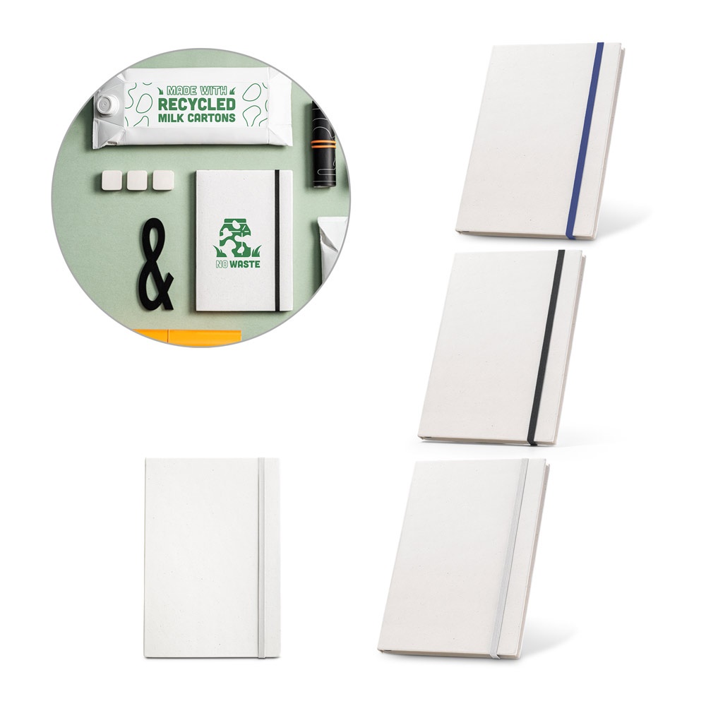 MILKY. Blocco note A5 con copertina rigida in carta riciclata al 100%