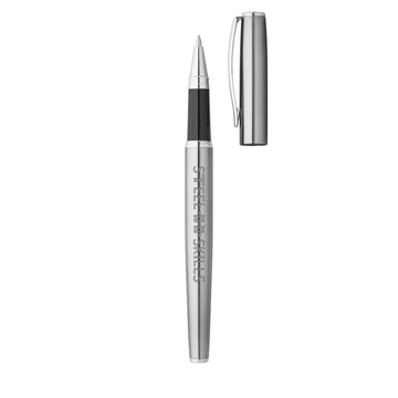 ELLA. Set di penna roller e penna a sfera con corpo in acciaio inossidabile (53% rSS) con clip - 127 - Cromato satinato