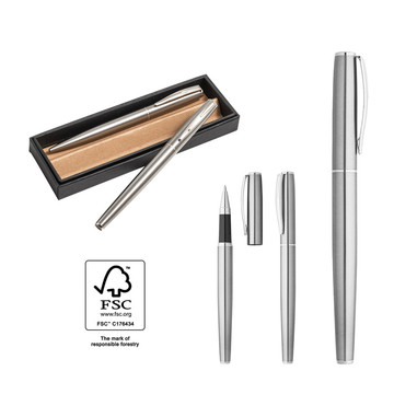 ELLA. Set di penna roller e penna a sfera con corpo in acciaio inossidabile (53% rSS) con clip - ELLA. Set di penna roller e penna a sfera con corpo in acciaio inossidabile (53% rSS) con clip