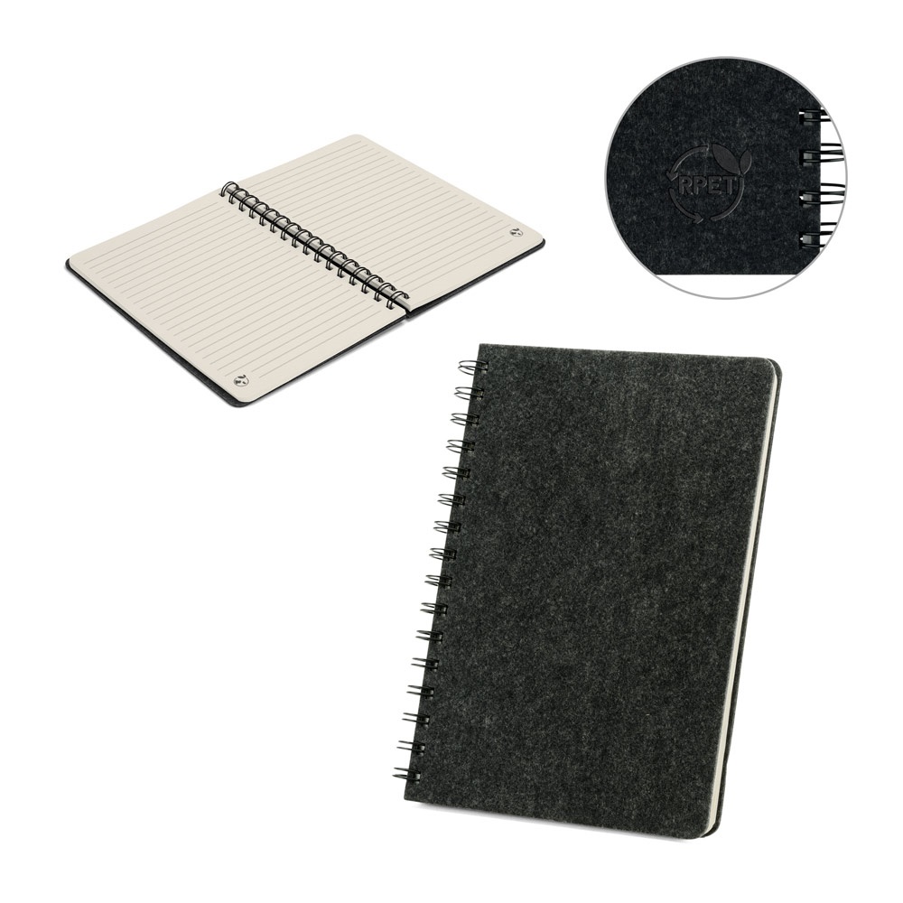 MISHIMA. Block notes A5 con copertina semirigida in feltro riciclato (100% rPET) , con spirale e pagine a righe