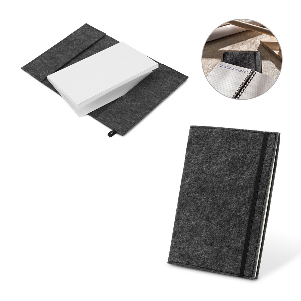 BALDWIN. Block notes A5 con copertina in feltro riciclato (100% rPET) e pagine a righe in carta riciclata al 100%