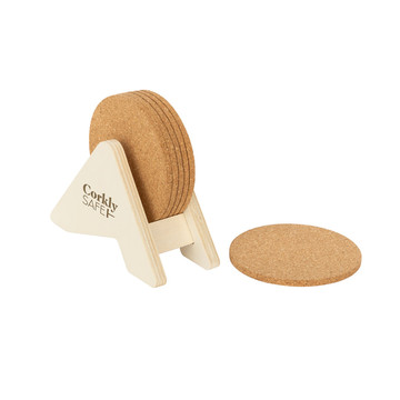 PLYCORK. Supporto in compensato con 6 sottobicchieri in sughero - 160 - Naturale