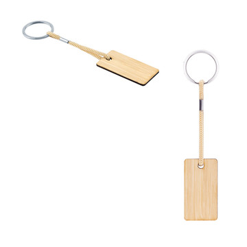 HOPPS. Portachiavi rettangolare in bambù con cordino in PET