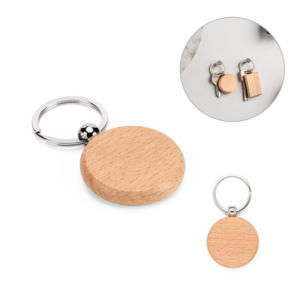 STEWIE ROUND. Portachiavi rotondo in legno di faggio