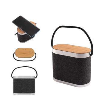 GUETTA. Altoparlante portatile da 5W con caricatore wireless superveloce da 15W e autonomia di 2 ore in bambù e PET riciclato (100% rPET) - GUETTA. Altoparlante portatile da 5W con caricatore wireless superveloce da 15W e autonomia di 2 ore in bambù e PET riciclato (100% rPET)