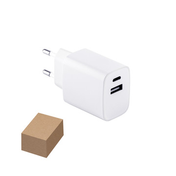 WEGENER. Adattatore di corrente con porta USB-A 18W e porta USB-C 20W in ABS riciclato (100% rABS) - WEGENER. Adattatore di corrente con porta USB-A 18W e porta USB-C 20W in ABS riciclato (100% rABS)