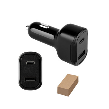 DIRAC. Adattatore per accendisigari con porta USB-A 18W e USB-C 20W in 100% rABS - DIRAC. Adattatore per accendisigari con porta USB-A 18W e USB-C 20W in 100% rABS