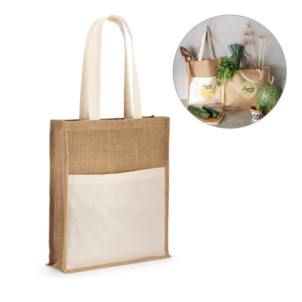 BRAGA. Borsa in juta (240 g/m²) con tasca in 100% cotone (140 gm²) - BRAGA. Borsa in juta (240 g/m²) con tasca in 100% cotone (140 gm²)