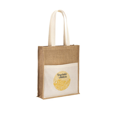 BRAGA. Borsa in juta (240 g/m²) con tasca in 100% cotone (140 gm²) - 160 - Naturale