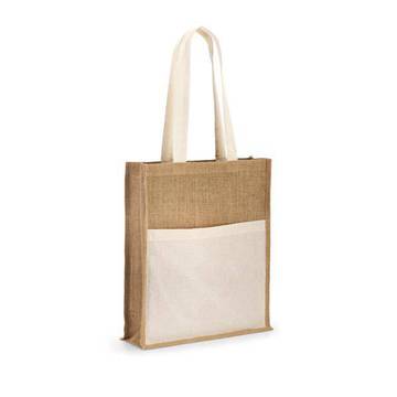 BRAGA. Borsa in juta (240 g/m²) con tasca in 100% cotone (140 gm²)