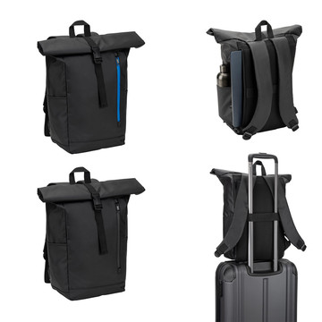 OSASCO BPACK. Zaino con parte superiore arrotolabile e sistema di cerniera che consente di arrotolare la parte superiore per adattarla al volume dello zaino, realizzato in poliestere riciclato 600D - OSASCO BPACK. Zaino con parte superiore arrotolabile e sistema di cerniera che consente di arrotolare la parte superiore per adattarla al volume dello zaino, realizzato in poliestere riciclato 600D