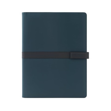 SANDERSON FOLDER. Cartella A4 in PU (riciclato al 50%) con chiusura magnetica e blocco note con pagine a righe - 104 - Blu