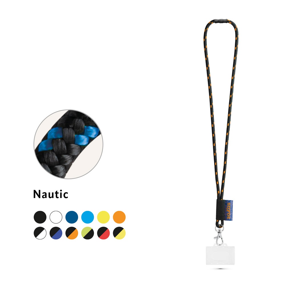 BRIDPORT. SET Lanyard NAUTIC Lungo (Ø 7 mm) con moschettone a grilletto da 9 mm, chiusura di sicurezza da Ø 7 mm e porta badge/tessera rigido da 91 x 68 mm