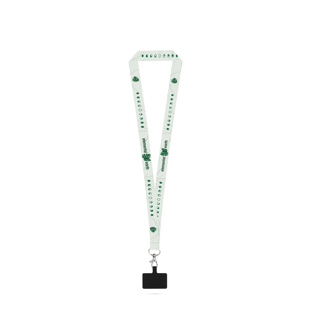 EPSOM. SET Lanyard SUBLIMATION Long II (20 mm) in poliestere riciclato (100% rPET) con moschettone a grilletto da 20 mm e porta cellulare