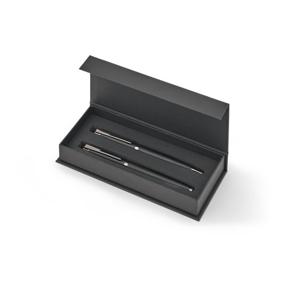 KINGSLEY. Set composto da 1 penna a sfera e 1 penna roller in alluminio, con inchiostro blu Dokumental® - 103 - Nero