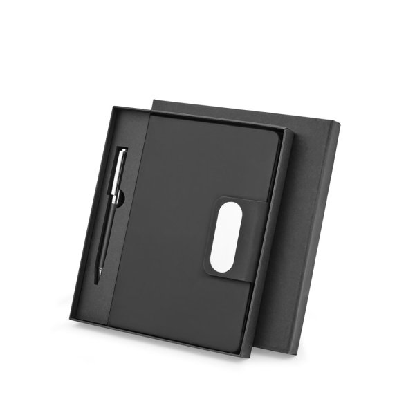 GARRETT. Set composto da 1 penna a sfera e 1 blocco note, realizzati in PU e acciaio inossidabile - 103 - Nero