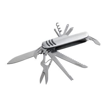 KAPRUN. Coltello tascabile multifunzione in acciaio inossidabile e metallo - 127 - Cromato satinato