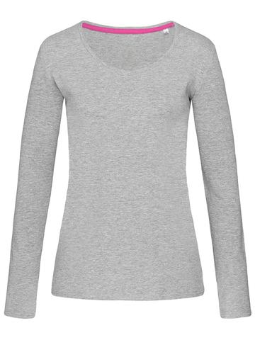 T-Shirt Claire Logn Sleeve V Neck - GYH - Grey Heather