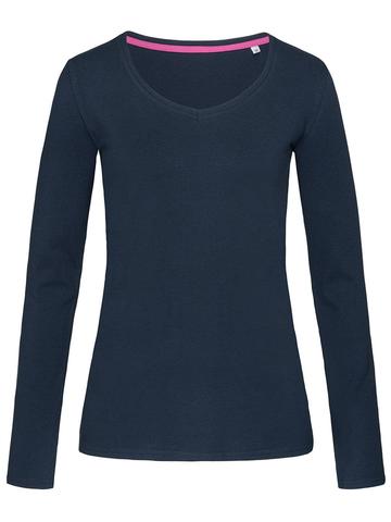 T-Shirt Claire Logn Sleeve V Neck - MAB - Marina Blue