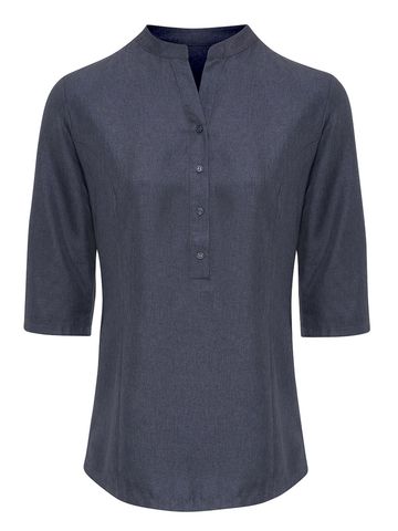 Verbena Linen Look Button Up Beauty Tunic - BKHE - BLACK HEATHER