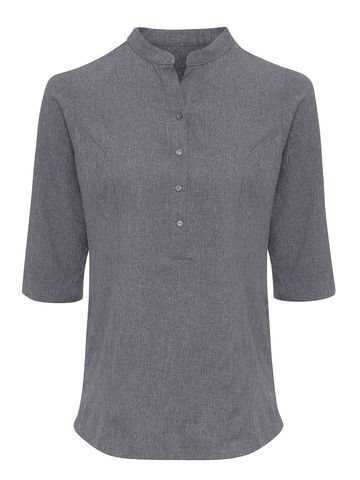 Verbena Linen Look Button Up Beauty Tunic - GRHE - GREY HEATHER
