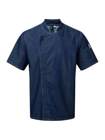 Chef's Zip-Close Short Sleeve Jacket - IDEN - INDIGO DENIM