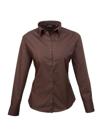 Poplin Ladies Lsl Blouse - BROW - brown