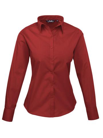 Poplin Ladies Lsl Blouse - BURG - burgundy