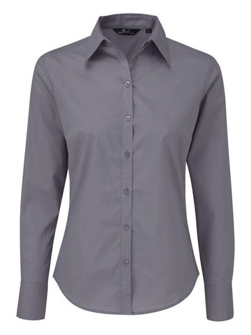 Poplin Ladies Lsl Blouse - STEE - STEEL